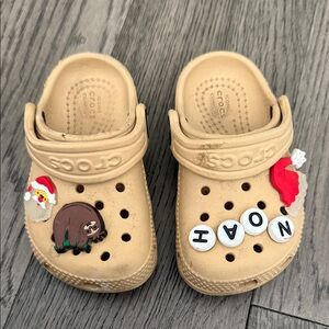 CROCS Kids Tan Clogs with Playful Charms